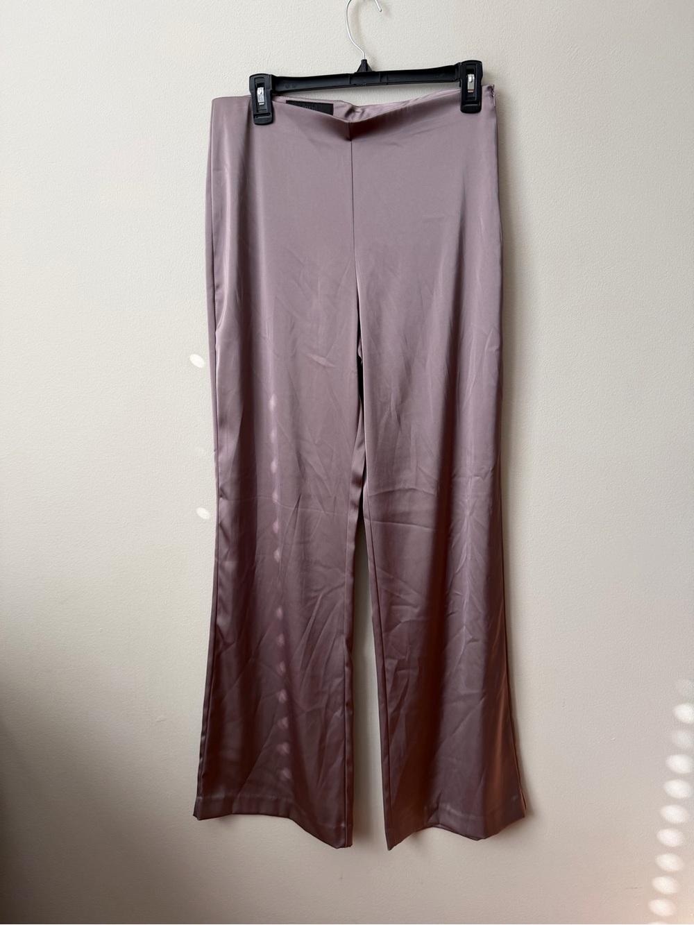 ZARA Mauve Purple High Waisted Satin Effect Wide Leg Trousers Pants M NWOT